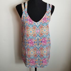 Pink Rose Vintage Cross Hatch Back Tank Top Blouse